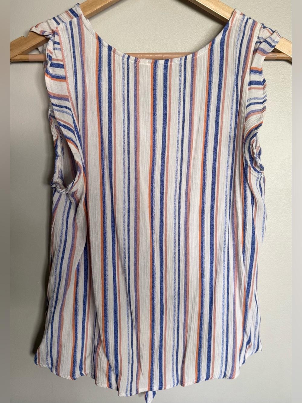 West K Striped Tie Front Tank Top Small V Neck Sleeveless Blue Orange White - Picture 2 of 10